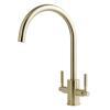 Newbury Brushed Brass Dual Lever Kitchen Sink Mixer & Basket Strainer (Round Overflow)-13785