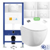 Rimless Wall Hung Toilet Pan & Seat with 1.10m Concealed Cistern Frame WC Unit - Chrome