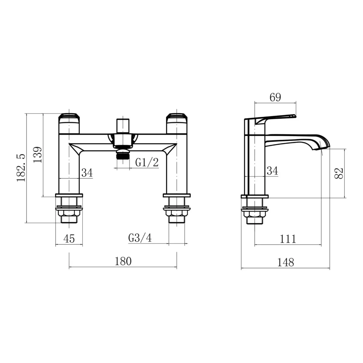 Montana Deck Mounted Bath Shower Mixer Tap with Bath Waste - Image 8