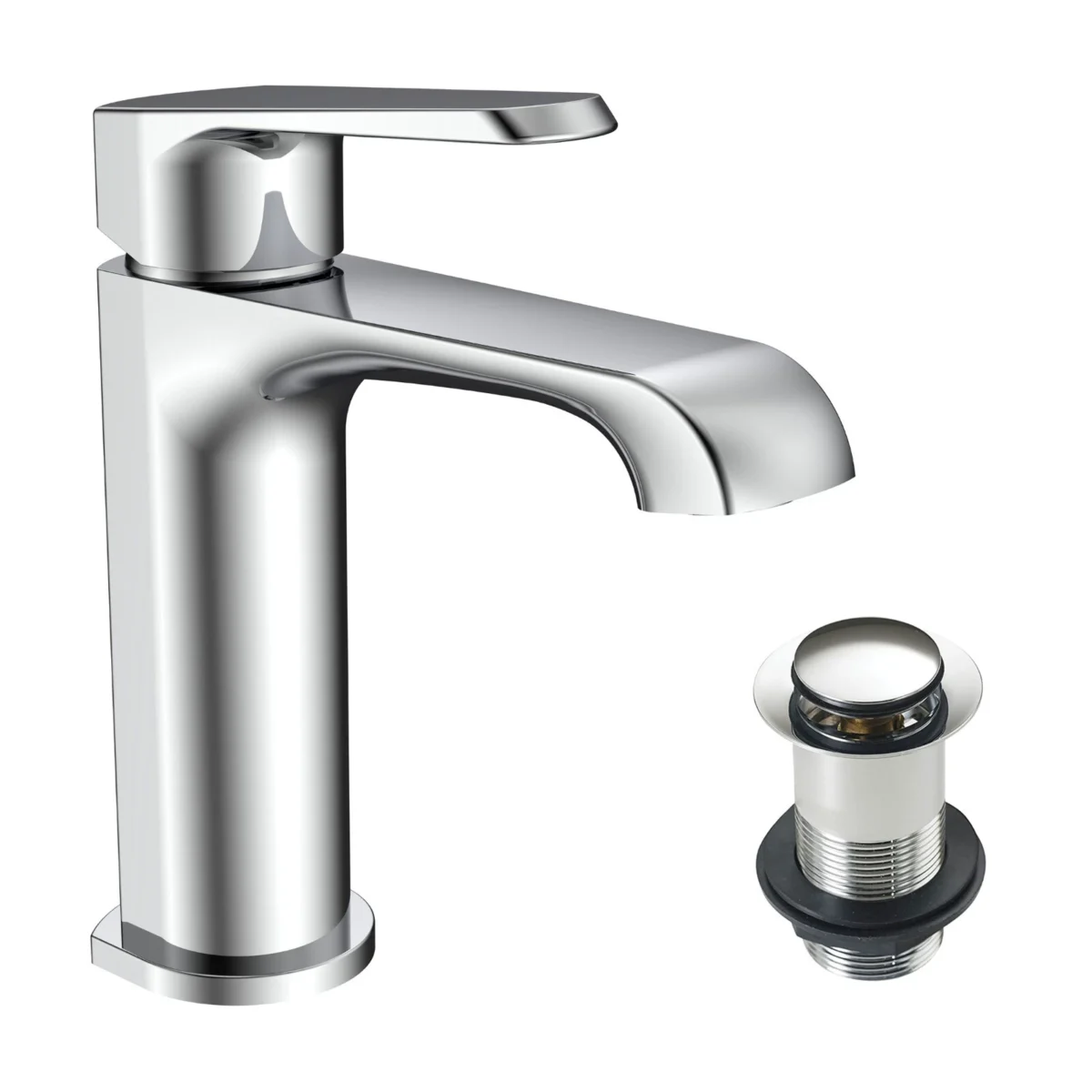 Montana Chrome Mono Basin Mixer Tap Deck Mounted with Unslotted Basin Waste - Image 1