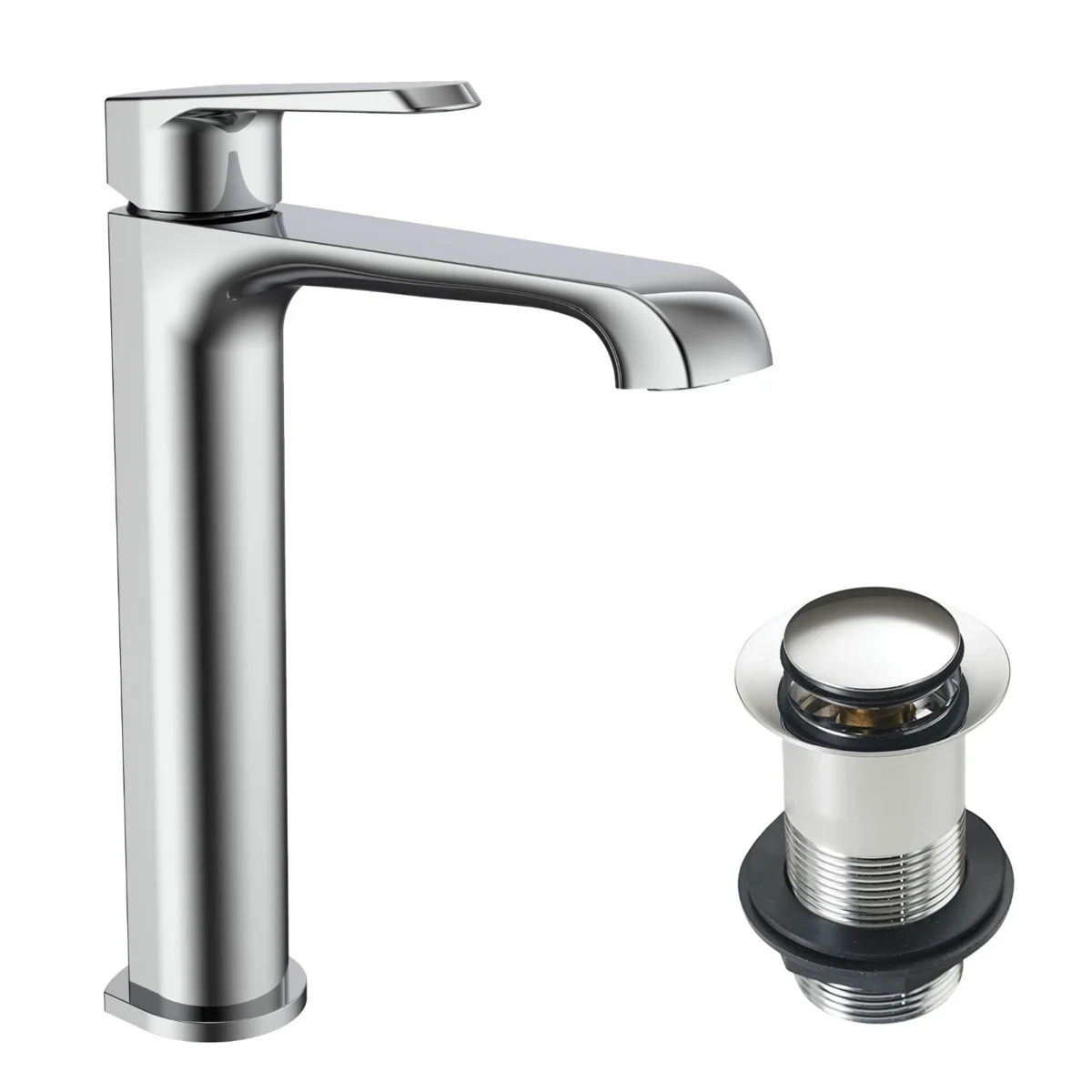 Montana Deck Mounted Tall Mono Basin Mixer Tap with Unslotted Basin Waste - Image 1