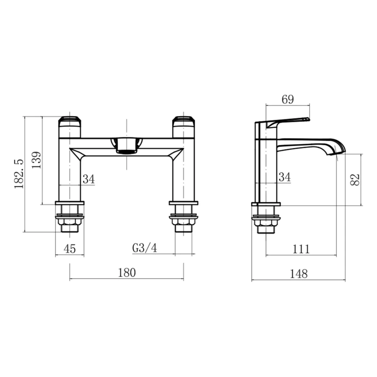 Montana Deck Mounted Bath Filler Mixer Tap with Bath Waste - Image 8