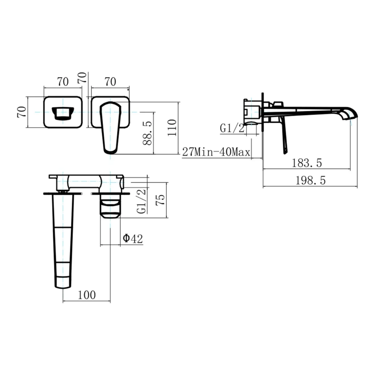 Montana Wall Mounted Basin Filler Mixer Tap Incl Flexi Tails - Image 2