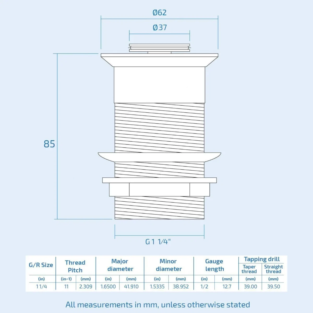 Montana Wall Mounted Basin Filler Tap with Unslotted Bath Waste - Image 3