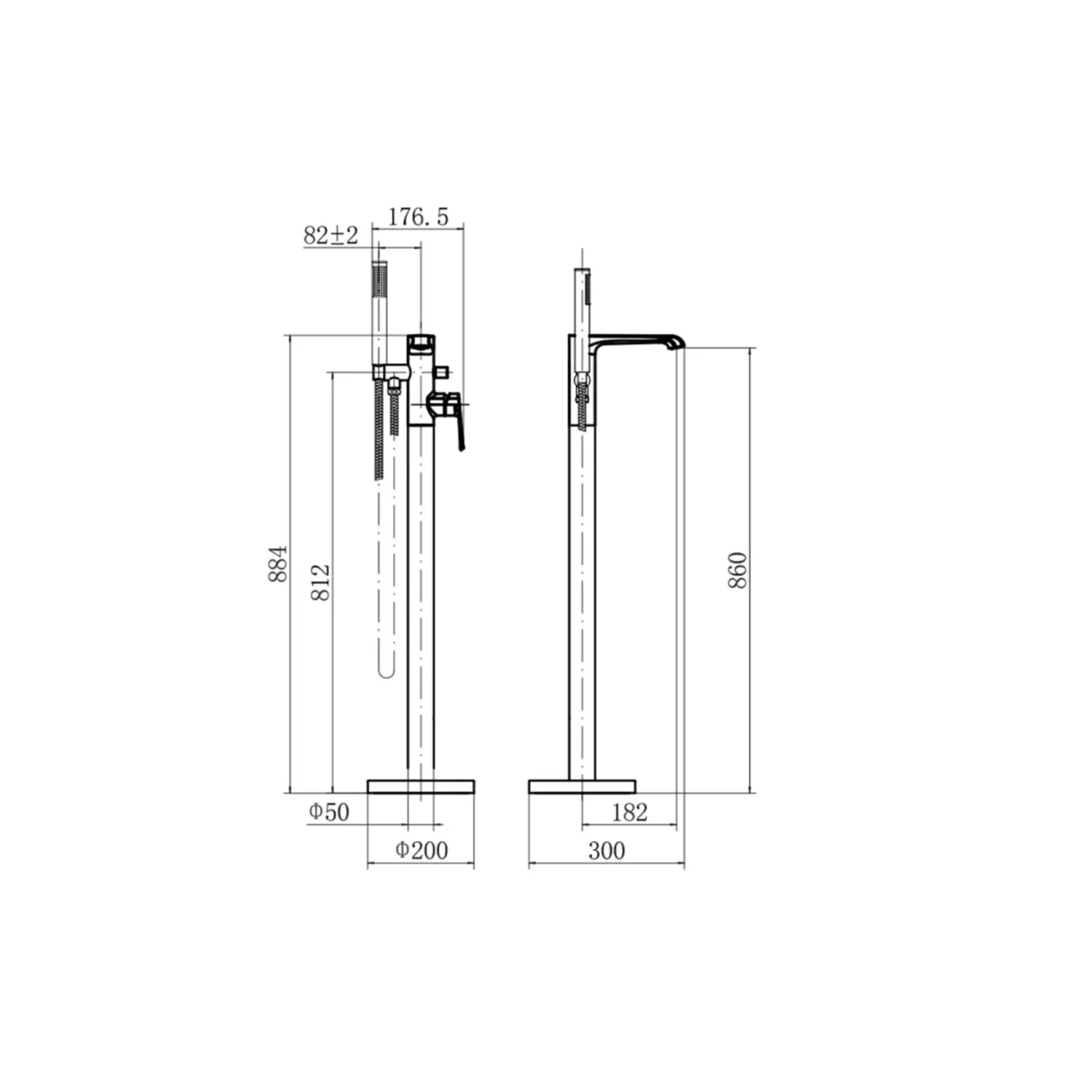 Montana Freestanding Bath Shower Mixer Tap with Bath Waste - Image 2