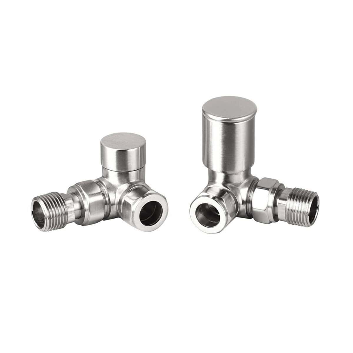 Manual Round Corner Brushed Nickel Radiator Valves (Pair) - Image 1