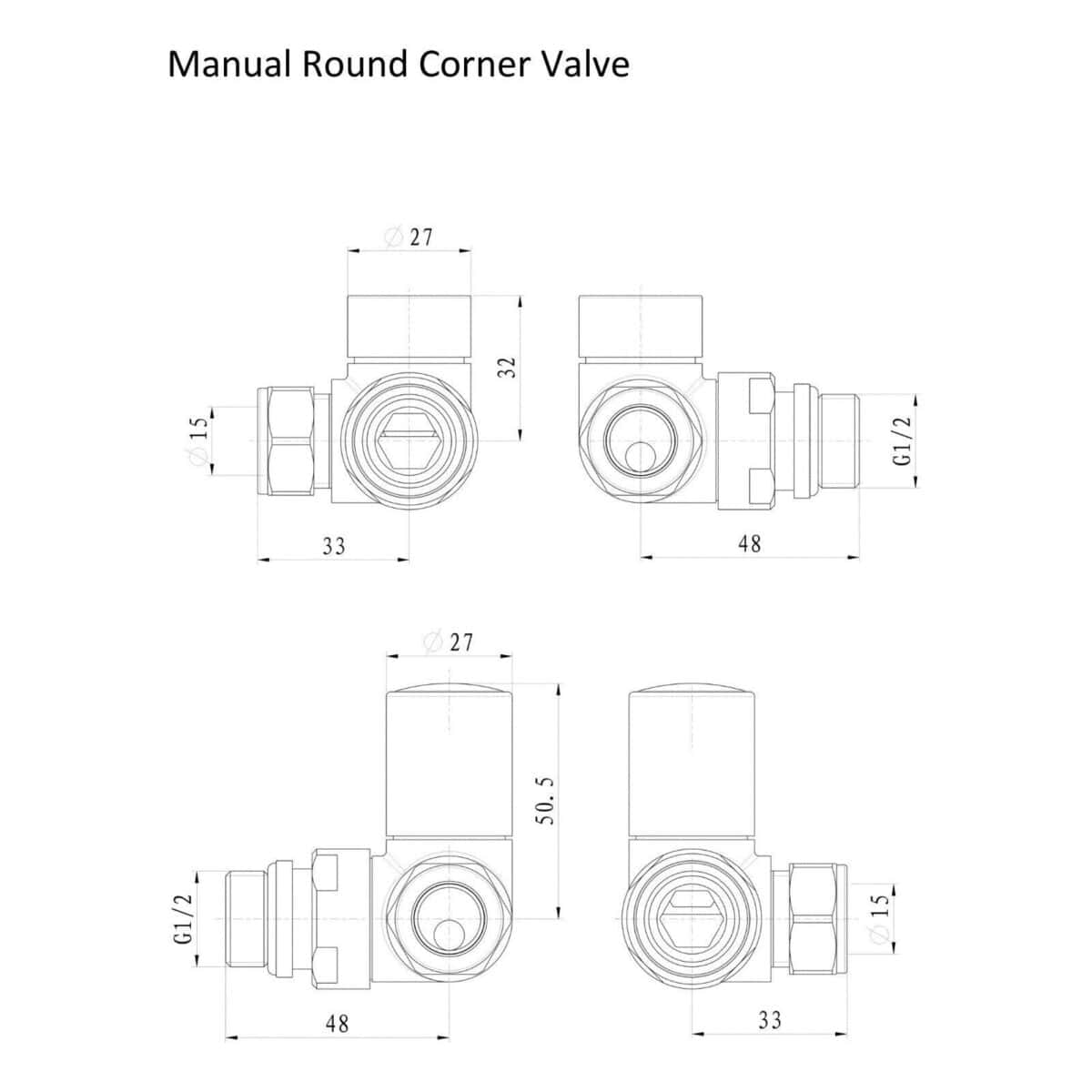 Manual Round Corner Brushed Nickel Radiator Valves (Pair) - Image 2