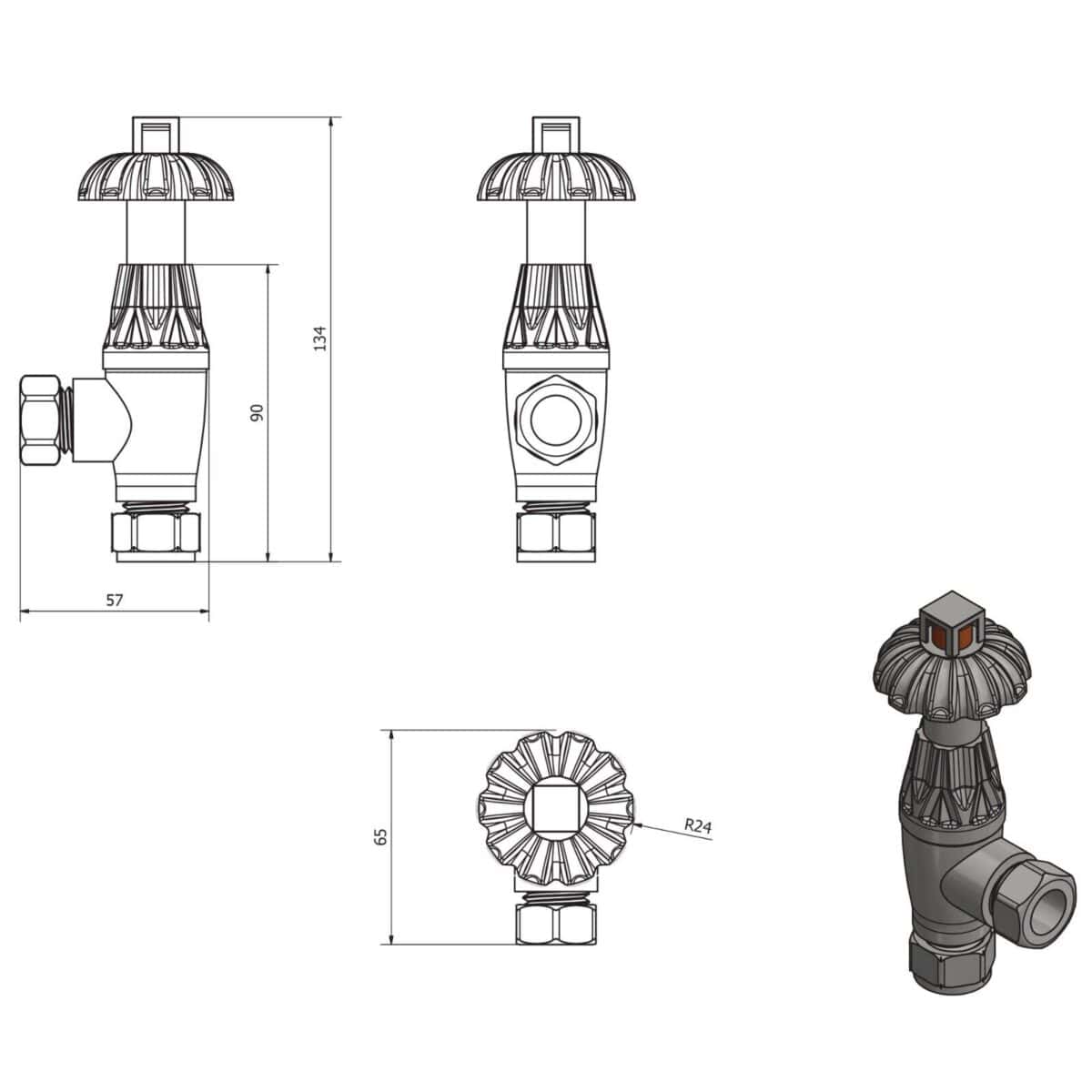 Thermostatic Westminster Round Chrome Corner Radiator Valve (Pair) - Image 2